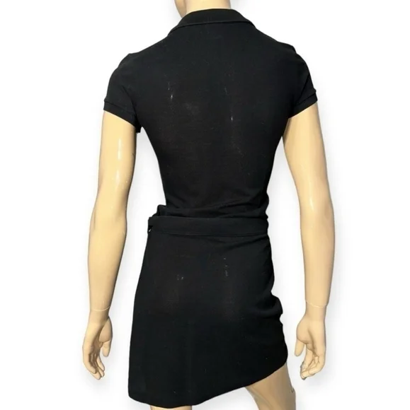 Lacoste Vintage Women’s Size 34 4 Black Cotton Pique Belted Polo Mini Dress - Picture 4 of 6